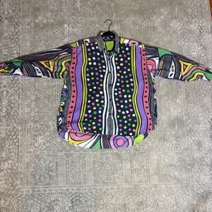 VTG Size M Oversized Abstract Polka Dot Print Button Up Shirt Artsy Dopamine